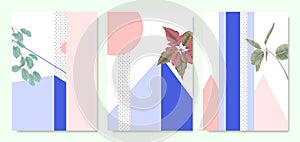 Minimalist botanical invitation card template design, plants and pastel symmetry shapes