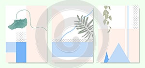Minimalist botanical invitation card template design, plants and pastel symmetry shapes