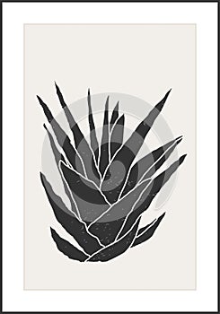 Minimalist botanical line art composition with leaves abstract collage