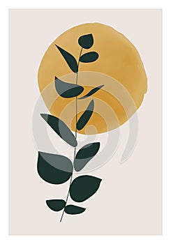 Minimalist botanical poster with branch leaves abstract collage