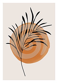 Minimalist botanical poster with branch leaves abstract collage