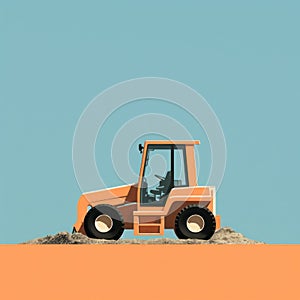 Minimalist Bulldozer Illustrations In Cinquecento Style With Light Orange And Azure