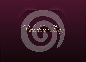 Minimalist burgundy dark red soft 3D heart shape abstract frame. Happy Valentine`s Day golden text. Valentine`s day vector desig