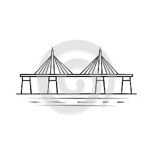 Minimalist Cable-Stayed Bridge Illustration, Structural Engineering Design, Modern Architectural Drawing