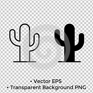 Minimalist icon, cactus vector, black and white, outline and silhouette versions