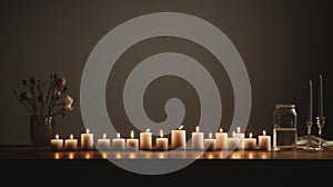 Minimalist Candles Scene On Wooden Table - Uhd Image