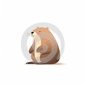 Minimalist Cartoon Beaver Sitting On White Background