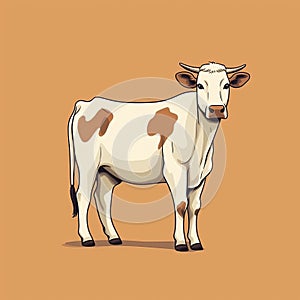 Minimalist Cartoon Cow Illustration On White Background