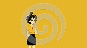 Minimalist Cartoon Girl In Yellow Shirt With Black Tie