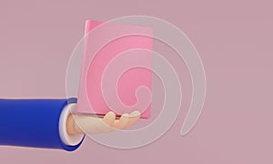 Minimalist Cartoon Hand Presenting a Blank Pink book