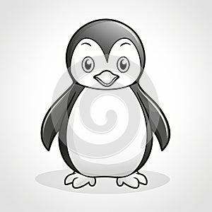 Minimalist Cartoon Penguin Illustration On Gray Background