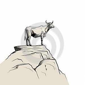 Minimalist Cartooning: A Bull And Bird On A Mountaintop