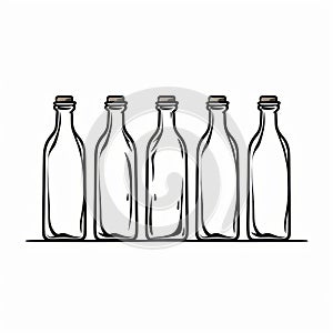 Minimalist Cartooning: Five Glass Bottles In A Rusticcore Style