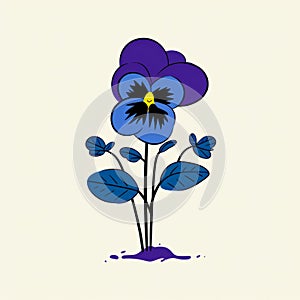 Minimalist Cartooning: Illustrating A Blue Pansy Flower