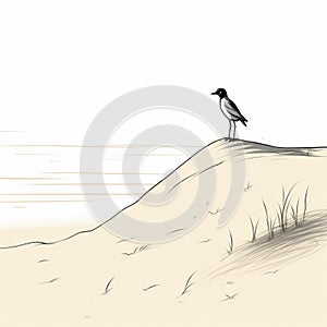 Minimalist Cartooning: Lone Bird On A Dune