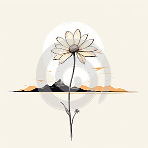 Minimalist Cartooning: Lone Wild Flower With Moon Of The Sun