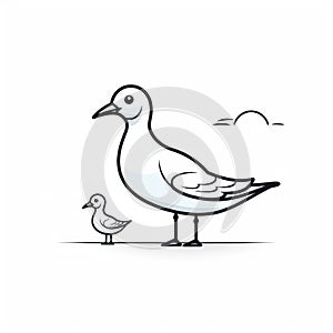 Minimalist Cartooning: Seagull And Baby Bird Standing Up