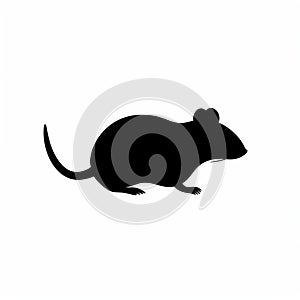 Minimalist Cartooning: Silhouette Of A Black Rat On White Background