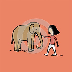 Minimalist Cartooning: Woman And Elephant In Emotionally Charged Scene