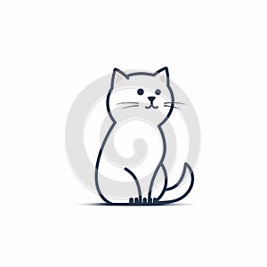 Minimalist Cat Symbol In White And Navy - Cute And Dreamy Cartooning