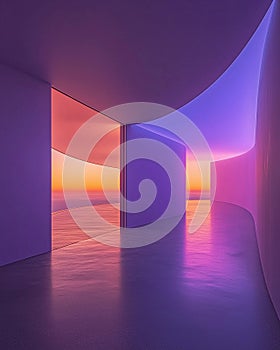 immersive violet to rose gradient chamber with glowing ambient light photo