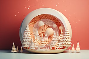 Minimalist Christmas Ball in style paper cut outs.Christmas background.