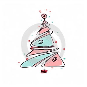 Minimalist Christmas Tree Illustration In Red And Blue