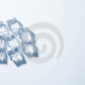 Minimalist Clear Ice Cubes Stack with Reflection and Copy Space