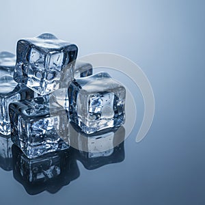 Minimalist Clear Ice Cubes Stack with Reflection and Copy Space