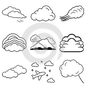 Minimalist Cloud Icons Set with Line Art Design
