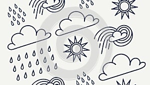 Minimalist Cloud & Rain Seamless Pattern, vector design Generative AI