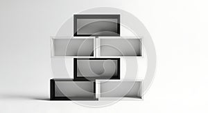 Minimalist Stacked Rectangular Boxes in Black and White, Geometric Composition, Studio Lighting