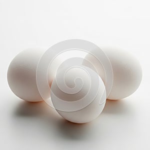 Three soft white textured spheres sit on a smooth surface with subtle lighting effects