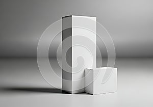 Two white boxes of different sizes isolated on white background