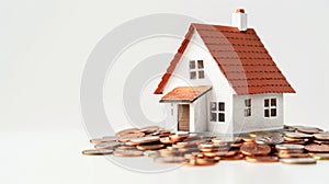 Minimalist composition of a small house model surrounded