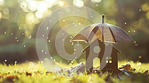 Minimalist composition of a small house model under