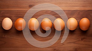 Minimalist Conceptualism: Eggs On Wood Table - Top View
