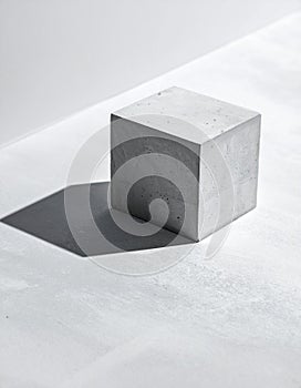 Minimalist Concrete Cube with Hard Shadow