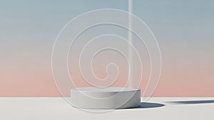Minimalist Concrete Cylinder Pedestal on a White Surface Against a Soft Gradient Background