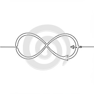 A minimalist, continuous line drawing forms an infinity symbol. One loop of the symbol