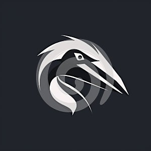 Minimalist Cormorant Head Vector Art On Black Background photo