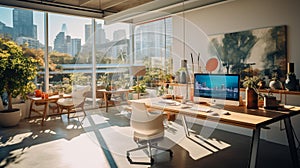 Minimalist Creative Studio with Cityscape View