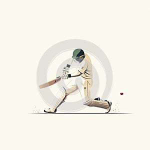 Minimalist Cricket Player Illustration In Ivory And Yankeecore Style