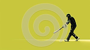 Minimalist Cricket Player Silhouette On Yellow Background