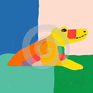Minimalist Crocodile Safari Animal Artwork On Colorful Square