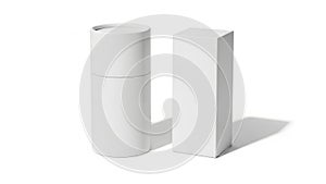 Minimalist cylindrical and rectangular objects, isolated on white background