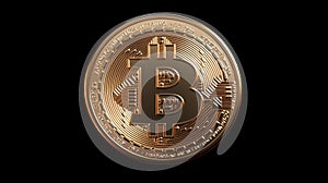 Minimalist 3D Bitcoin Icon on Black. Generative AI