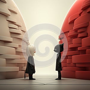 Minimalist 3d Characters In Surreal Gothic Landscapes photo