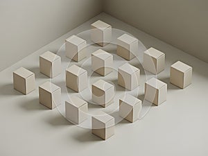 Minimalist 3D Grid of Beige Cubes on Grey Background