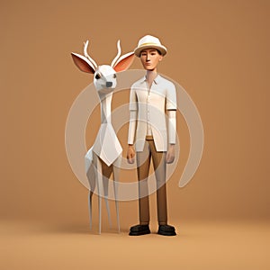 Minimalist 3d Rendered Illustration Of Man And Deer photo